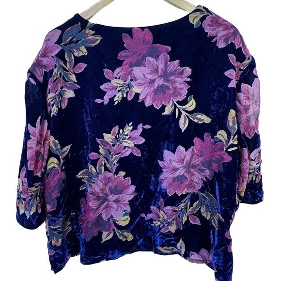Coldwater Creek Blue Pink Velvet Floral Shirt Top Size XL Burnout - Picture 6 of 10